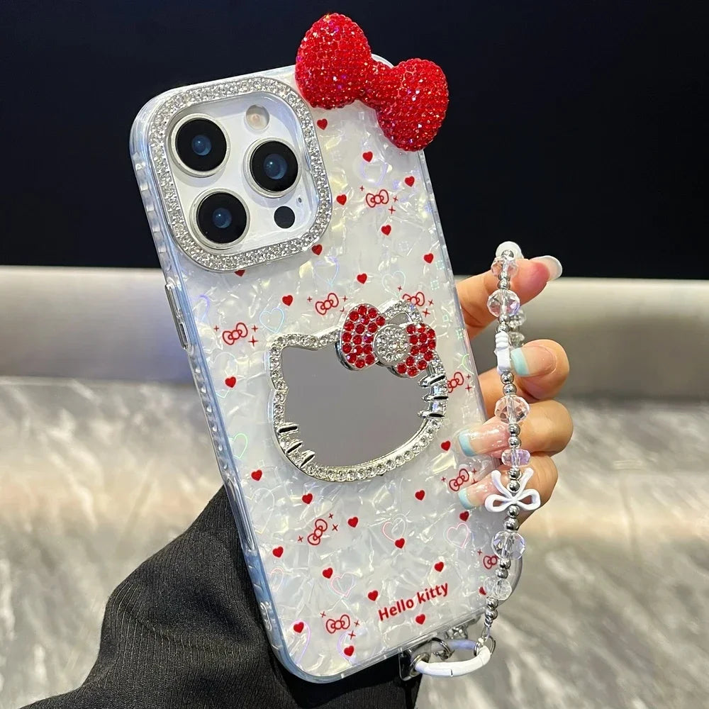 Hello Kitty 3D Bling Glitter Mirror Phone Case – Sparkly Hard Cover for iPhone 11, 12, 13, 14, 15 & 16 Pro Max