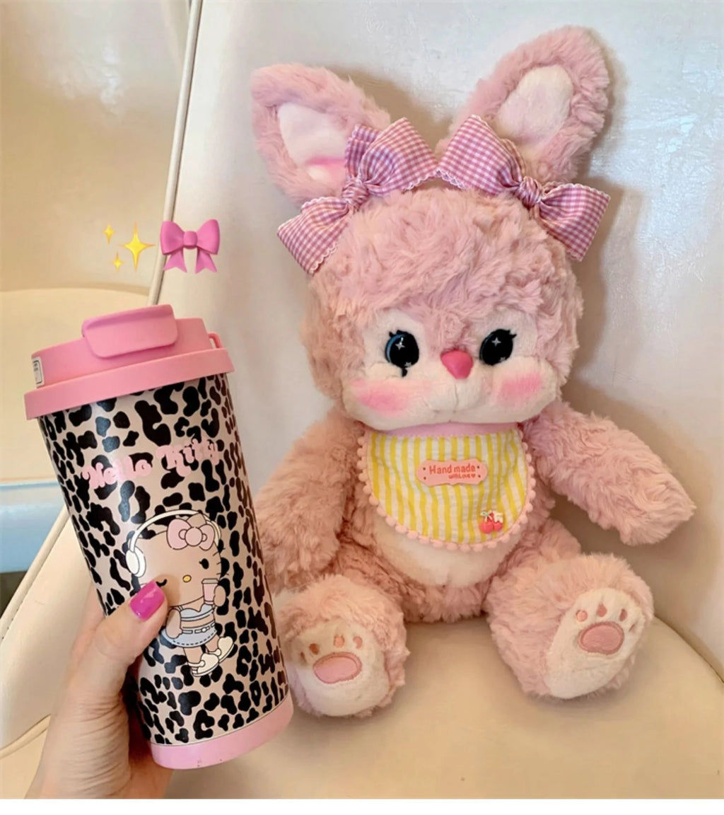 Cartoon Leopard HelloKitty Mug Stainless Steel Student Straw Double-drinking Large-capacity Coffee Cup Lovely Birthday Gift