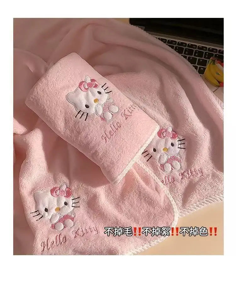 Bath Towel Sanrio Hello Kitty My Melody Ultra Soft Coral Fleece Absorbent Quick Dry 2 Piece Set For Home Use Cute Kawaii