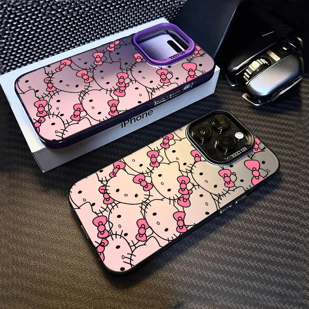 Phone Case for iPhone 17 16 Pro 15 14 ProMax Sanrio Cartoon Hello Kitty Matte XR X XS 7 8 13 14 Pro Max 15 Plus IMD Laser Cover