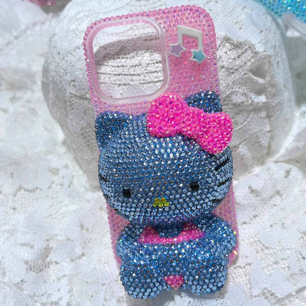 Christmas Hello Kitty Rhinestone Crystal Phone Case Chain For iPhone17 16 15 14 13 12 11Pro Max X Xs XR 7 8 Plus Transparent