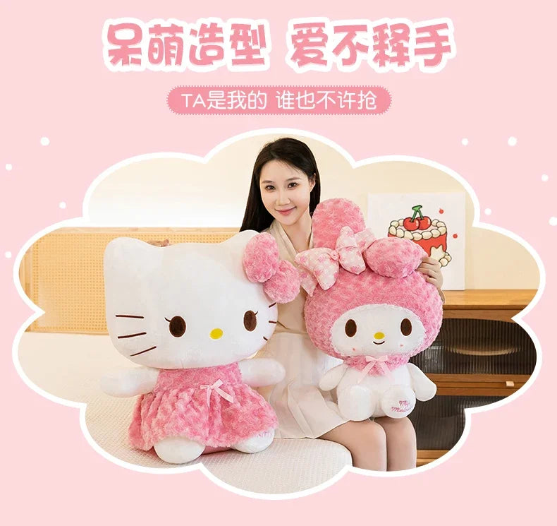 35cm Sanrio Hello Kitty & My Melody Plush Doll – Kawaii Rose Soft Stuffed Pillow Toy for Kids & Gifts