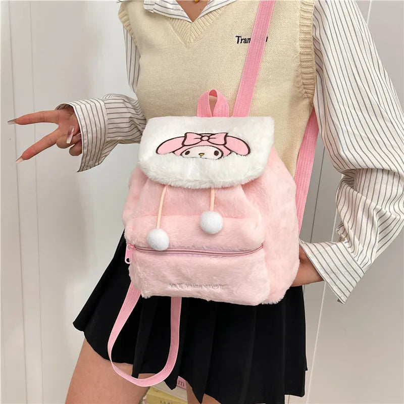 Sanrio Plush Backpack Cartoon Kuromi Melody Cute Backpack Female Sweet Backpack Doll Bag