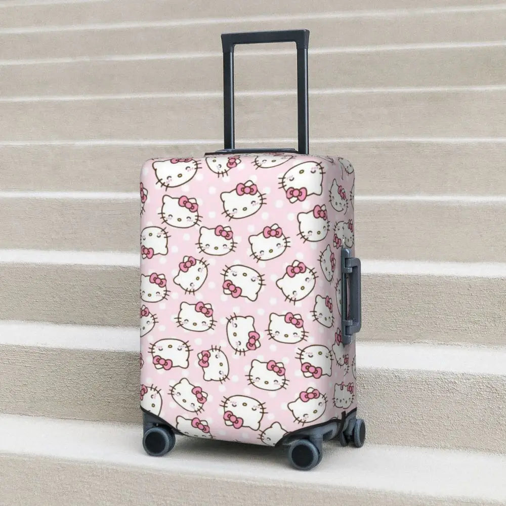 Custom Girls Kitten Classical Printing Luggage Cover Elastic Cute KT Cat Travel Suitcase Protective Covers Fits 18-32 Inch