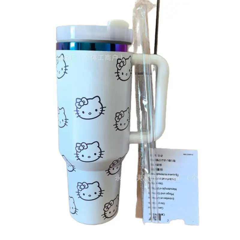 Hello Kitty Thermal Cup with Handle – Large Capacity Insulated Car Tumbler – Stainless Steel Ice Cup Water Bottle Mug for Girls Daily Outdoor Use