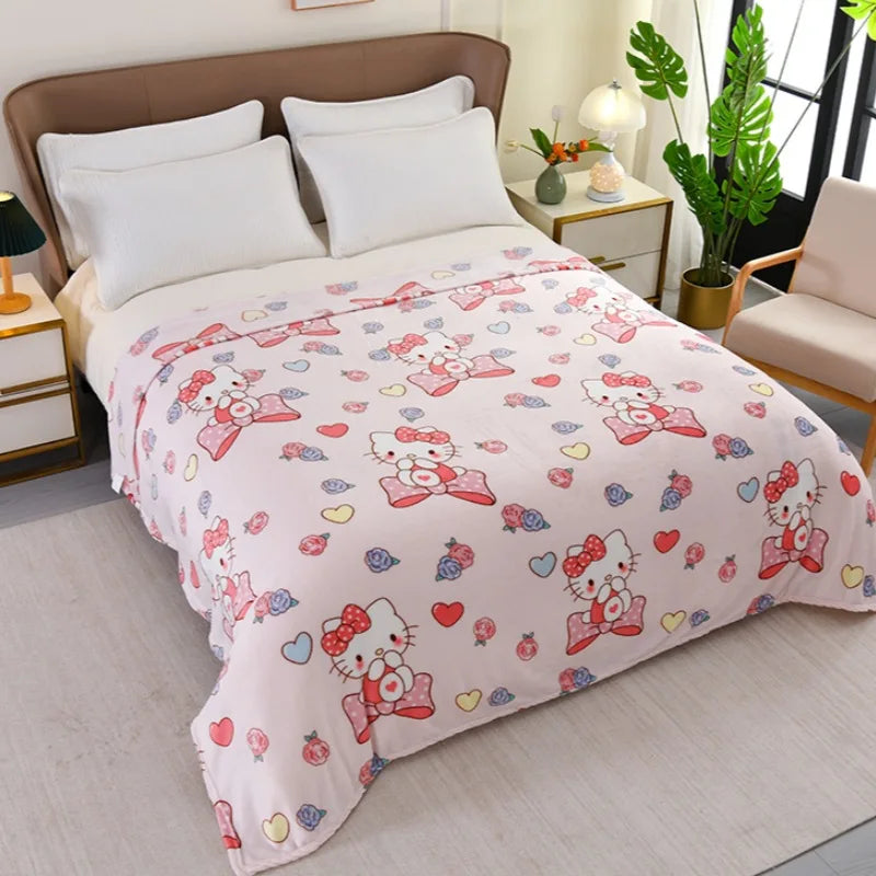 Cute Sanrio hello kitty cartoon thickened for autumn and winter snowflake fluff blanket flannel air conditioner blanket gifts