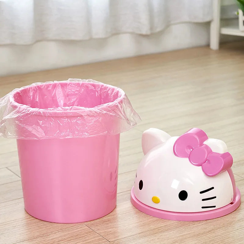 Sanrio Trash Can Kawaii Hello Kitty Cartoon Household Flip Trash Can Living Room Bedroom Bathroom Desktop Storage Bucket
