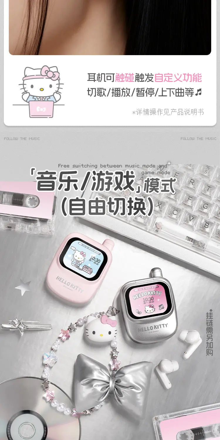 Martube Sanrio Hello Kitty Screen Display Smart Bluetooth Earbuds In-Ear Hi-Fi Sound Noise Cancelling Headset Birthday Toy Gift