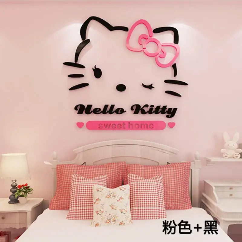 Kawaii Hello Kitty Anime 3D Stereo Diy Wall Sticker Sanrio Children's Room Bedroom Cute Decorate Background Wall Stickers Gift
