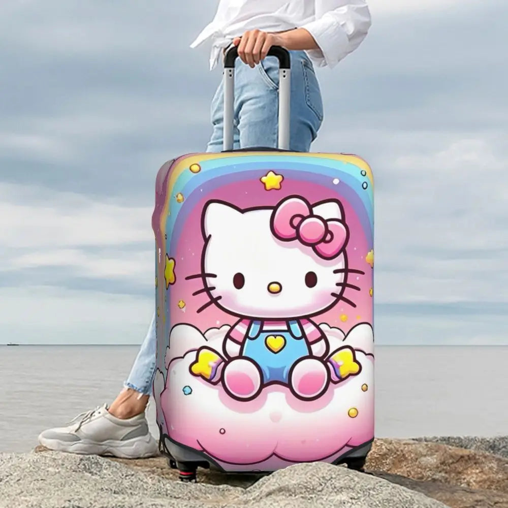 Custom Girls Kitten Classical Printing Luggage Cover Elastic Cute KT Cat Travel Suitcase Protective Covers Fits 18-32 Inch