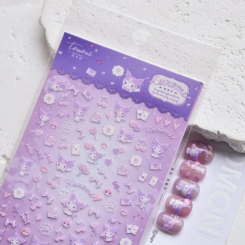1PCS New Color Laser Hello Kitty Cartoon 5D Nail Stickers Sanrio Cinnamoroll Pochacco Nail Art Supplies DIY Nail Art Stickers