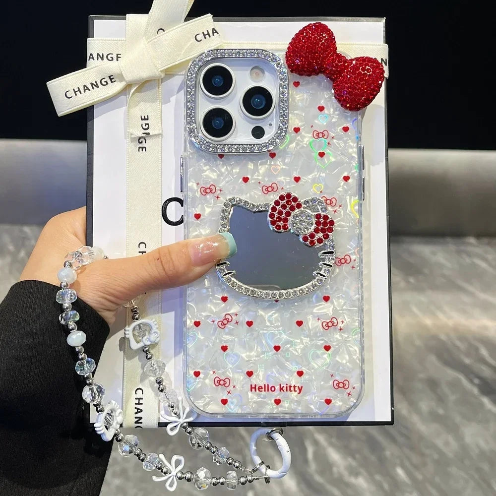 Hello Kitty 3D Bling Glitter Mirror Phone Case – Sparkly Hard Cover for iPhone 11, 12, 13, 14, 15 & 16 Pro Max