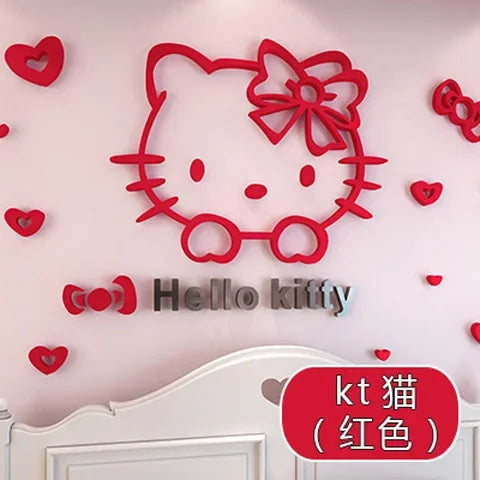 Kawaii Hello Kitty Anime 3D Stereo Diy Wall Sticker Sanrio Children's Room Bedroom Cute Decorate Background Wall Stickers Gift