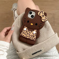 Cute 3D Hello Kitty Black Leopard Print Silicone Phone Case – Shockproof Protective Cover for iPhone 13, 14, 15, 16 & 17 Pro Max