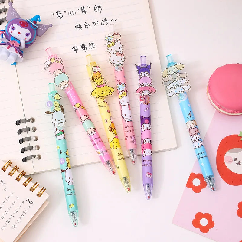 6/48Pcs Kawaii Sanrio Hello Kitty Gel Pens – 0.5mm Black Ink Press Pens – Cute Neutral Writing Pens for School, Office & Promotional Gift Set