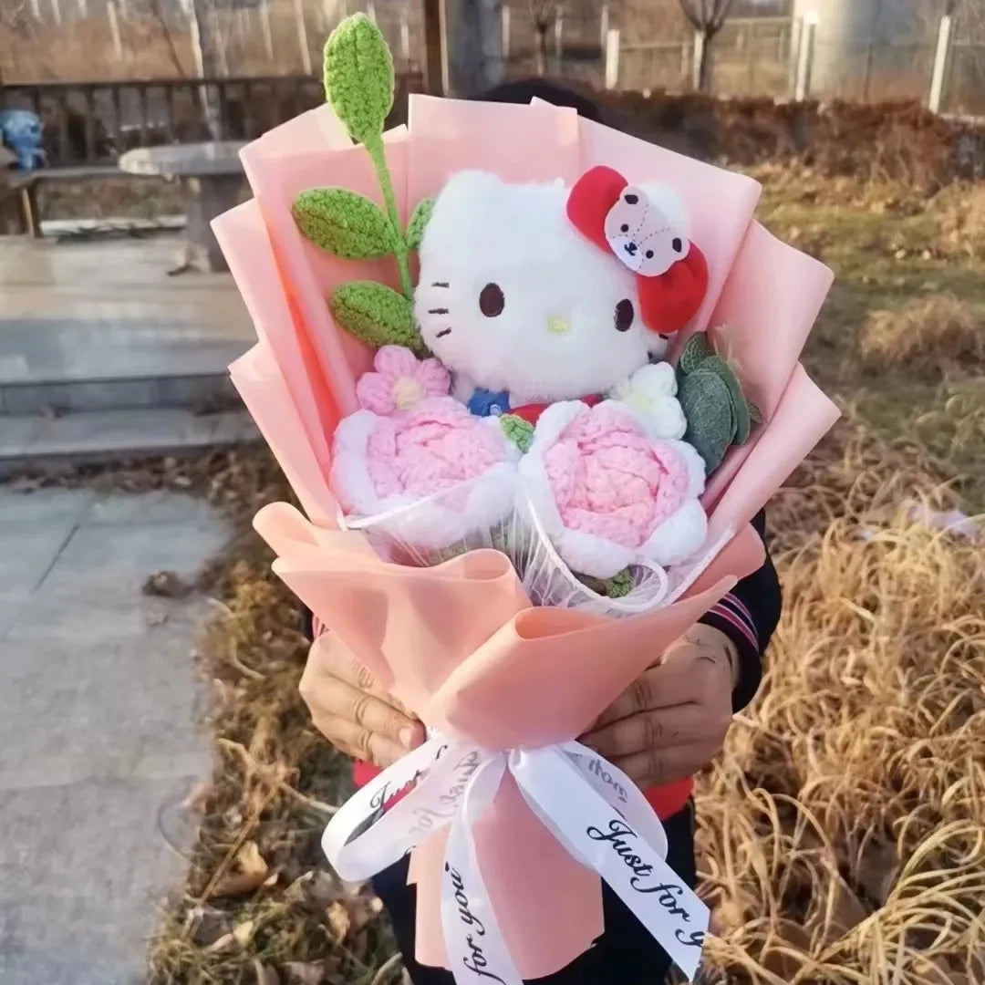 Hello Kitty Cartoon Plush Bouquet – Rose Flower Doll Arrangement for Home Decor & Gift (Valentine’s, Christmas & Wedding)