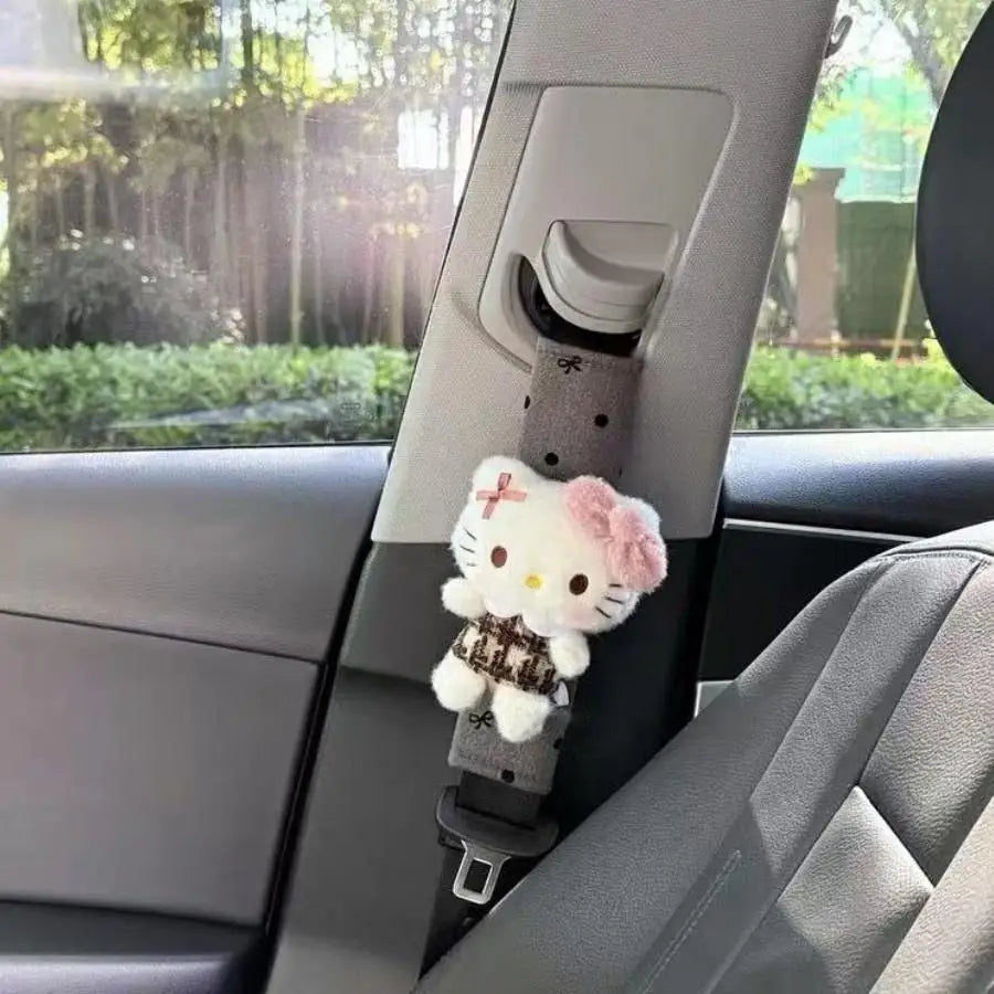 Hello Kitty Plush Seat Belt Shoulder Cover – Cute Cartoon Car Seat Belt Protector Cushion for Travel Comfort