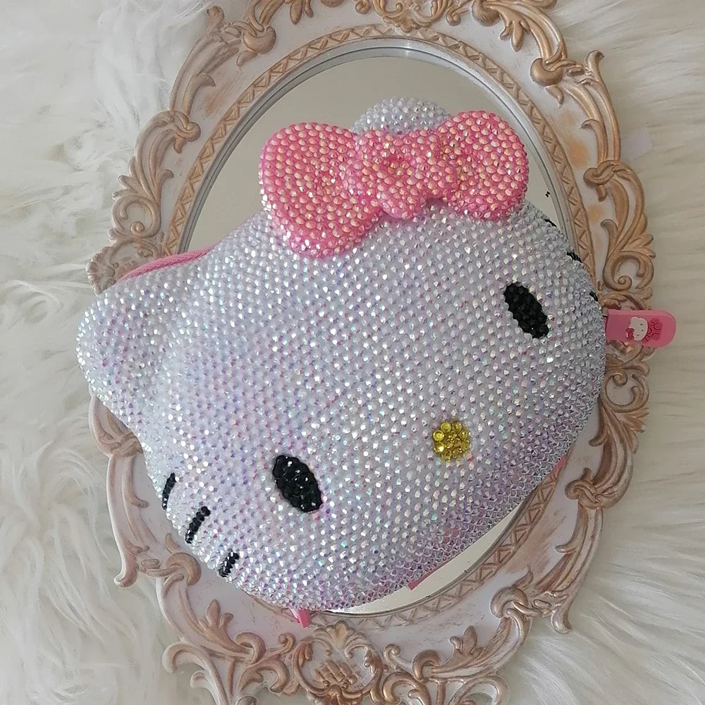 Hello Kitty Rhinestone Bling Leather Mini Bag – Cute Organizer for Earphones, Cables & Small Accessories