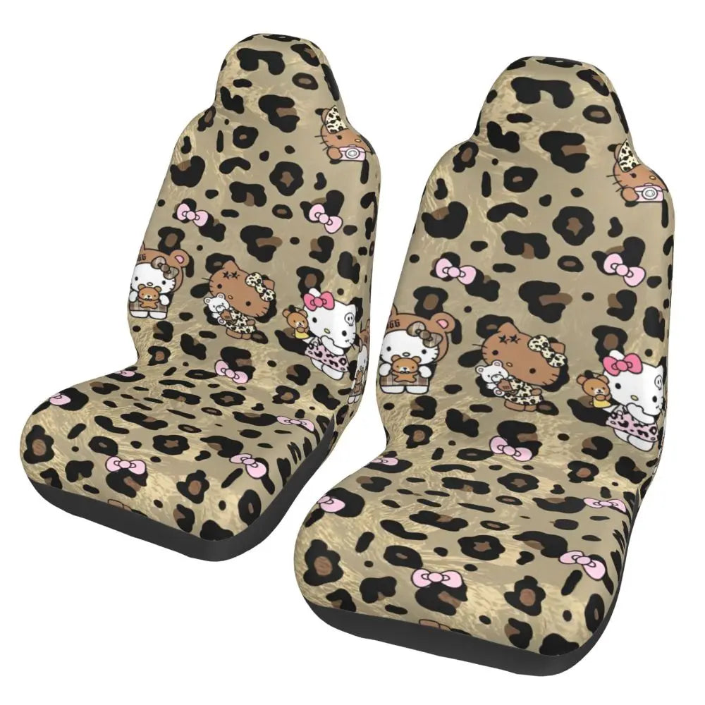 Hello Kitty Pink Leopard Car Seat Cover – Universal Four Seasons Seat Protector Cushion for Cars