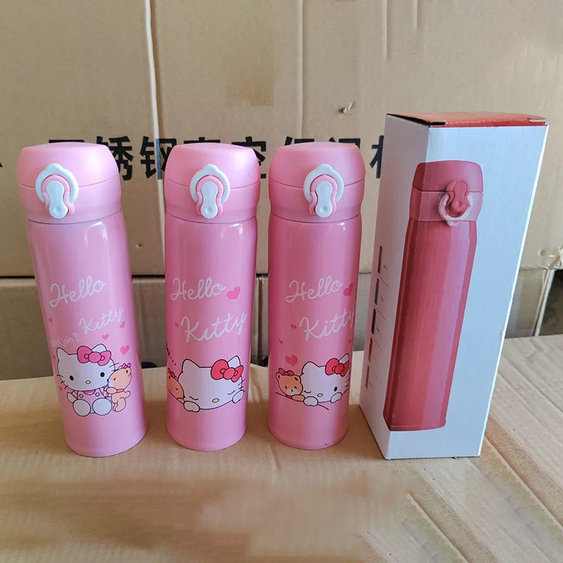 New Hello Kitty Children Thermos Cup One Click Open Lid BPA Free 304 Stainless Steel Leak Proof Spring Straw for School Outdoors