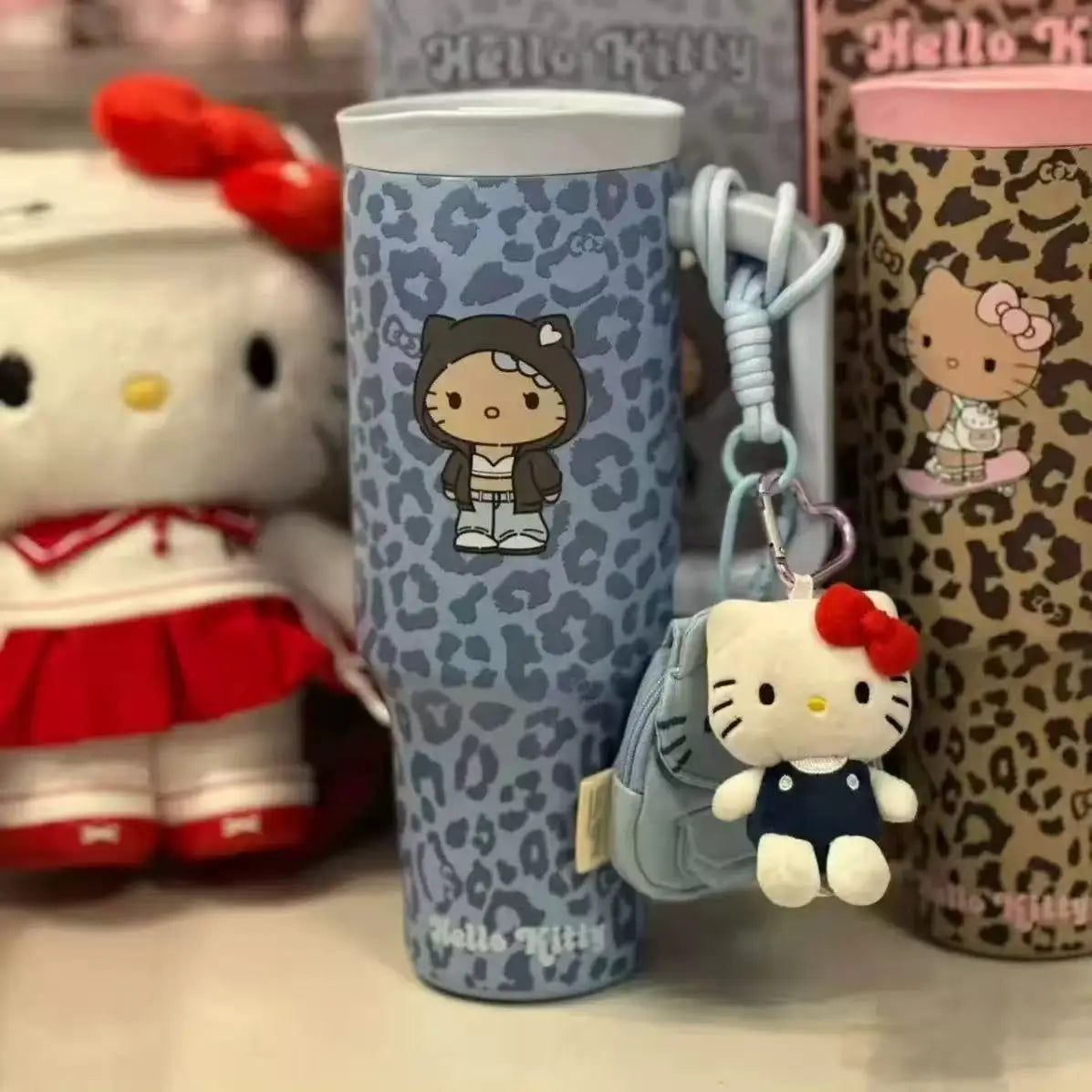 Stainless Steel Insulated Tumbler – Cute Anime Leopard Print Large Capacity Straw Cup – Trendy Travel Water Bottle for Women & Girls