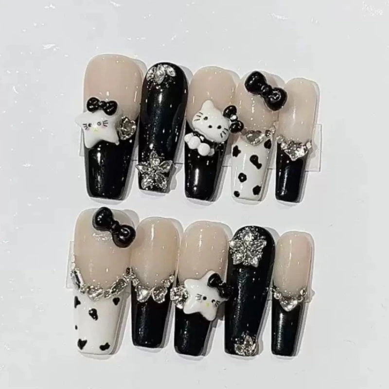 Hello Kitty Handmade Press-On Nails – Pink My Melody & Cinnamoroll Anime Nails – Detachable 3D Nail Art Decoration Set