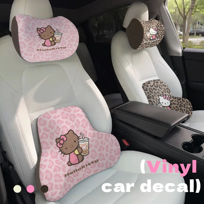 Hello Kitty Plush Car Headrest Pillow Set – Winter Warm Neck & Lumbar Support Cushion with Seat Belt Cover