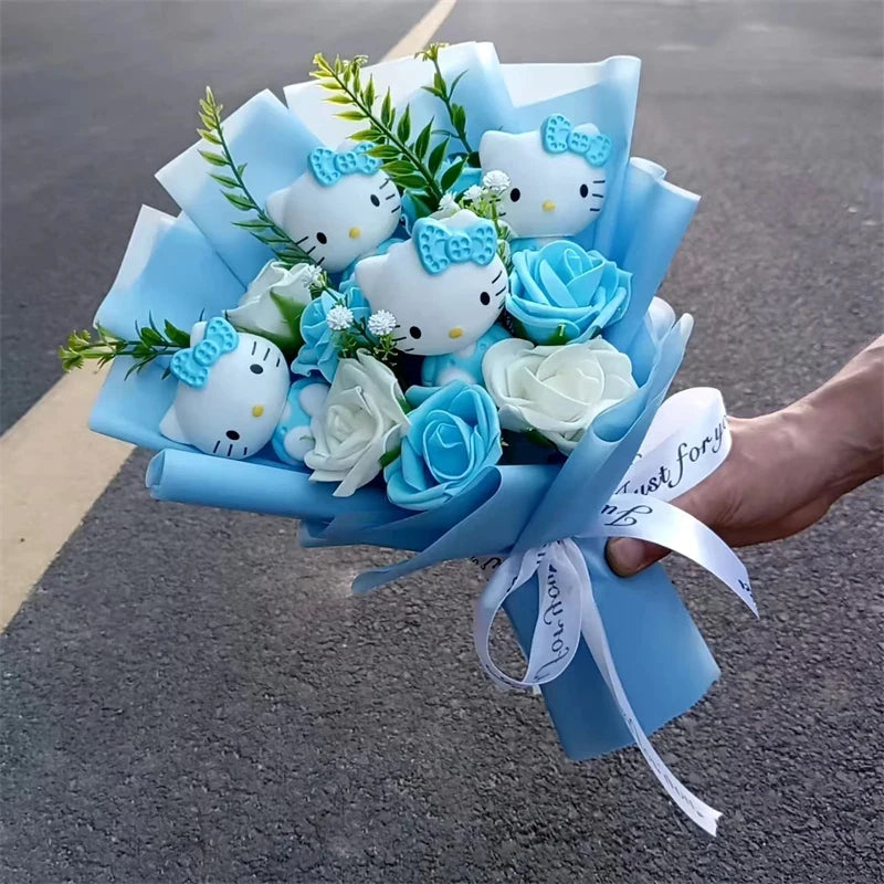 Hello Kitty Cartoon Plush Bouquet – Rose Flower Doll Arrangement for Home Decor & Gift (Valentine’s, Christmas & Wedding)