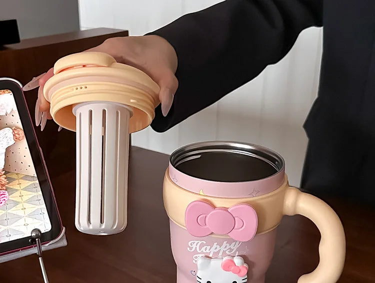 Sanrio Hello Kitty Large Insulated Tumbler with Handle – 316 Stainless Steel Straw Cup – Cute Leak-Proof Water Bottle for Women & Girls