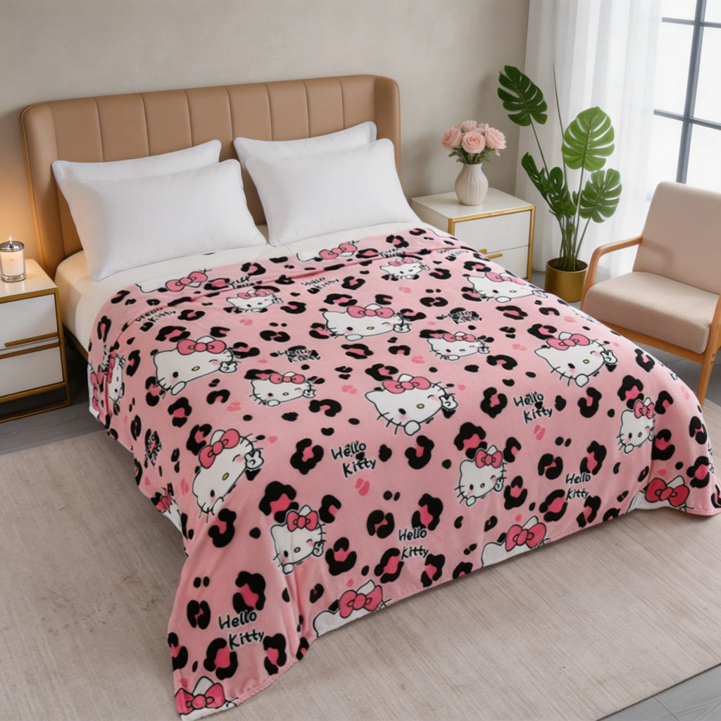 Cute Sanrio hello kitty cartoon thickened for autumn and winter snowflake fluff blanket flannel air conditioner blanket gifts