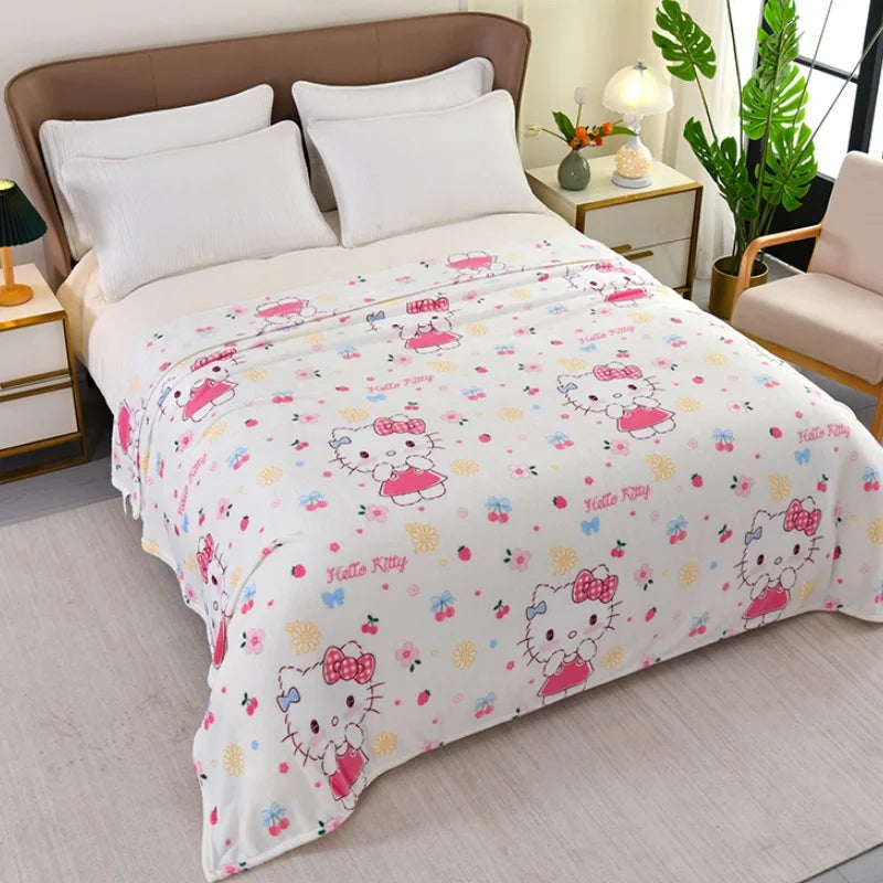 Cute Sanrio hello kitty cartoon thickened for autumn and winter snowflake fluff blanket flannel air conditioner blanket gifts