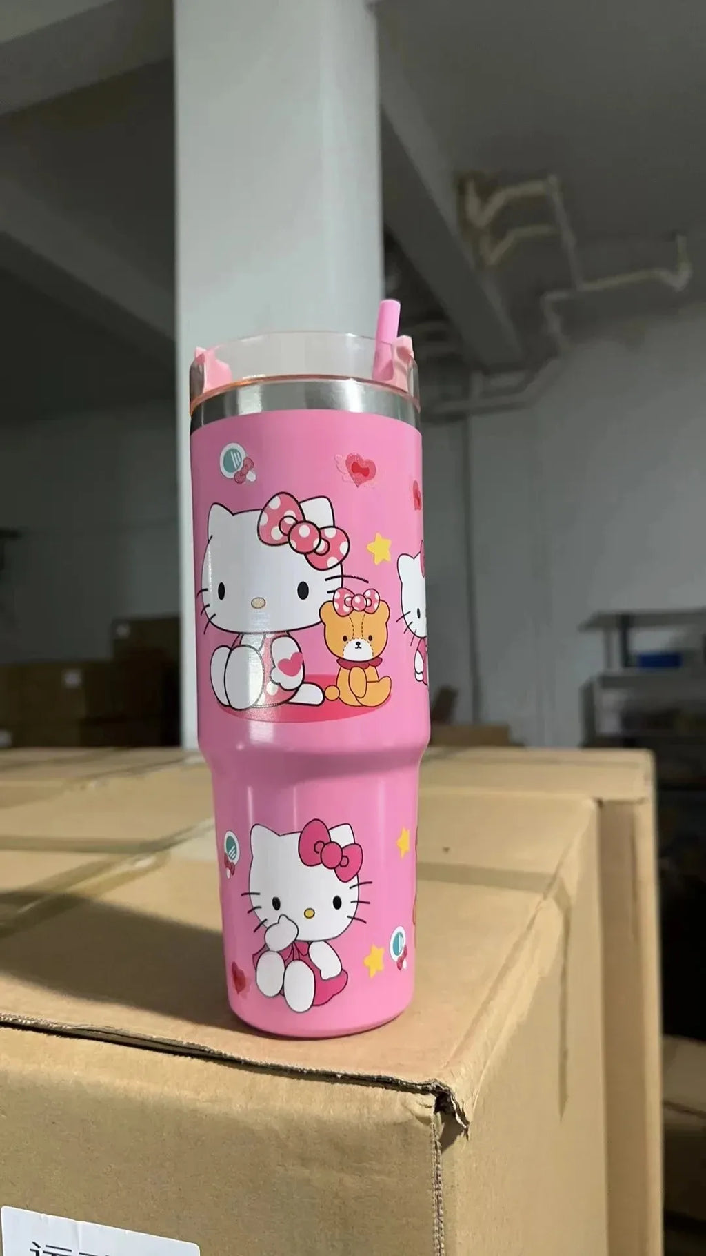 Kawaii Hello Kitty 900ML Thermos Cup Anime Sanrio Kuromi Cinnamoroll High Capacity Car Cup 304 Stainless Steel Vacuum Coffee Cup