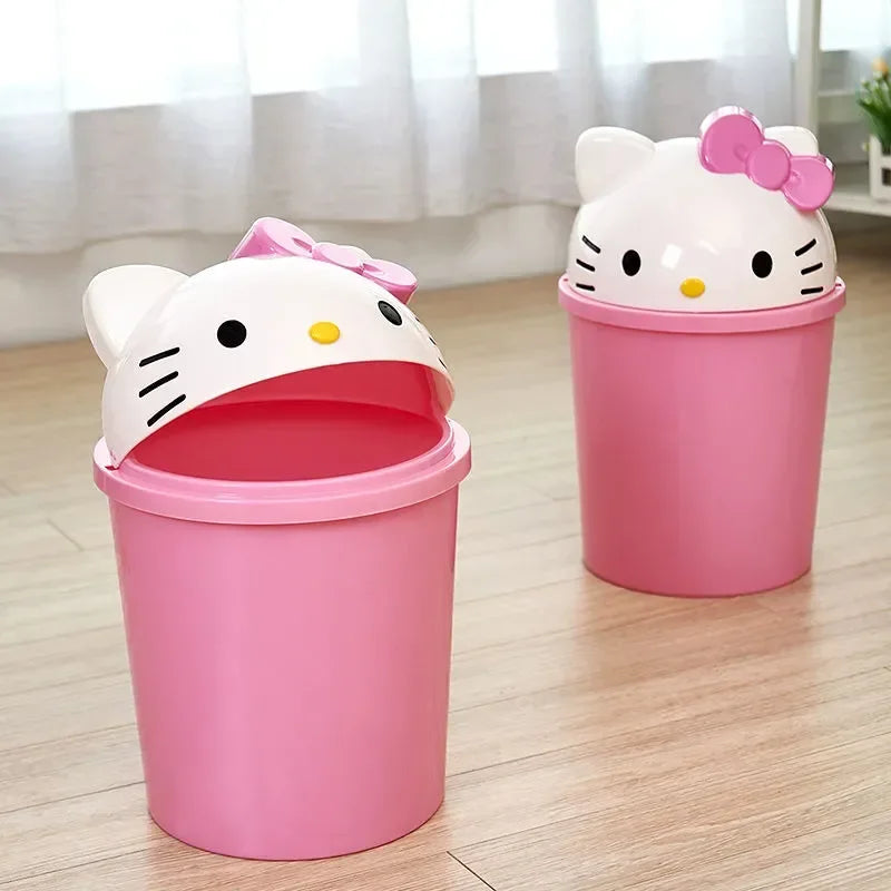 Sanrio Trash Can Kawaii Hello Kitty Cartoon Household Flip Trash Can Living Room Bedroom Bathroom Desktop Storage Bucket