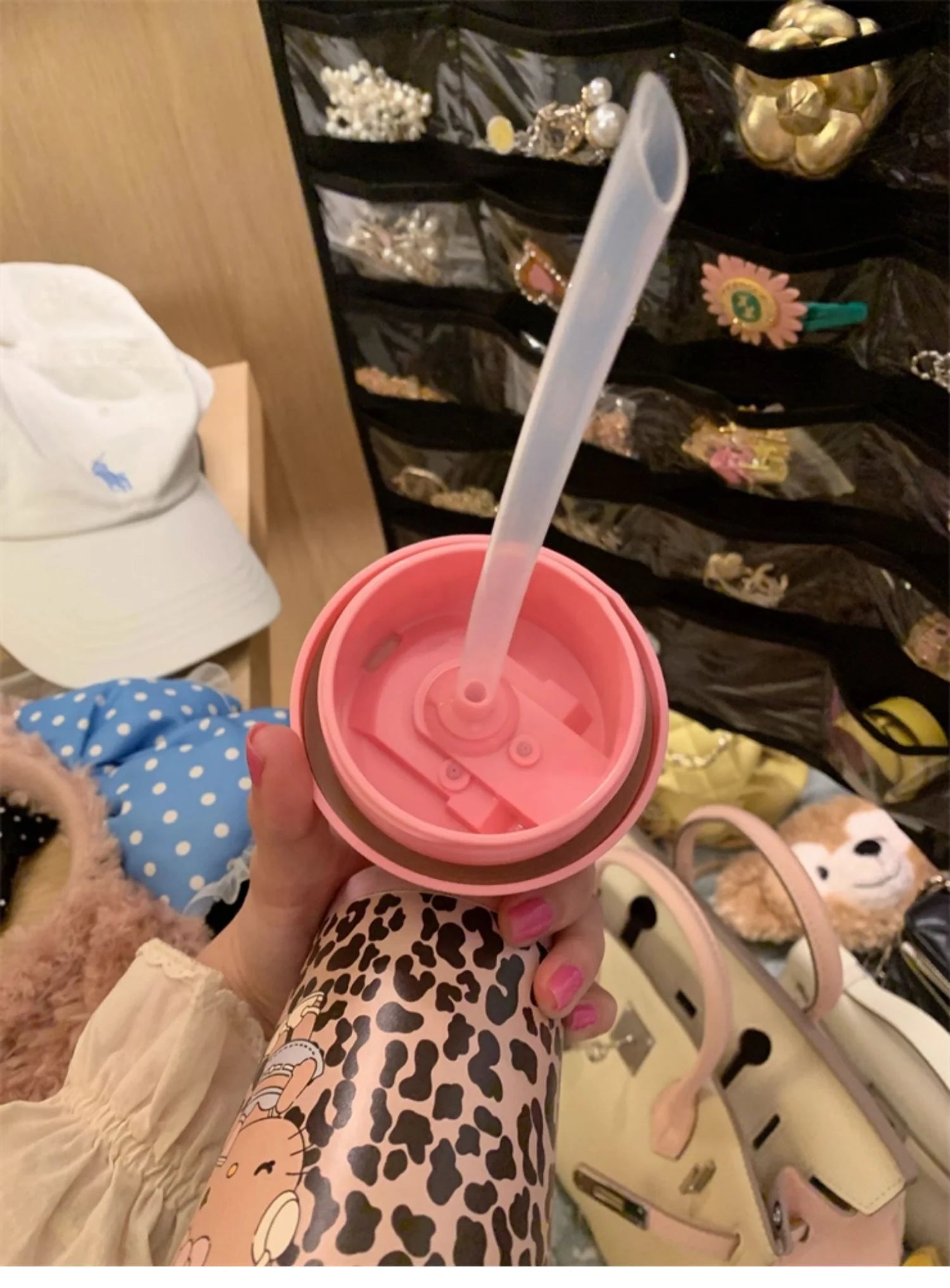Cartoon Leopard HelloKitty Mug Stainless Steel Student Straw Double-drinking Large-capacity Coffee Cup Lovely Birthday Gift
