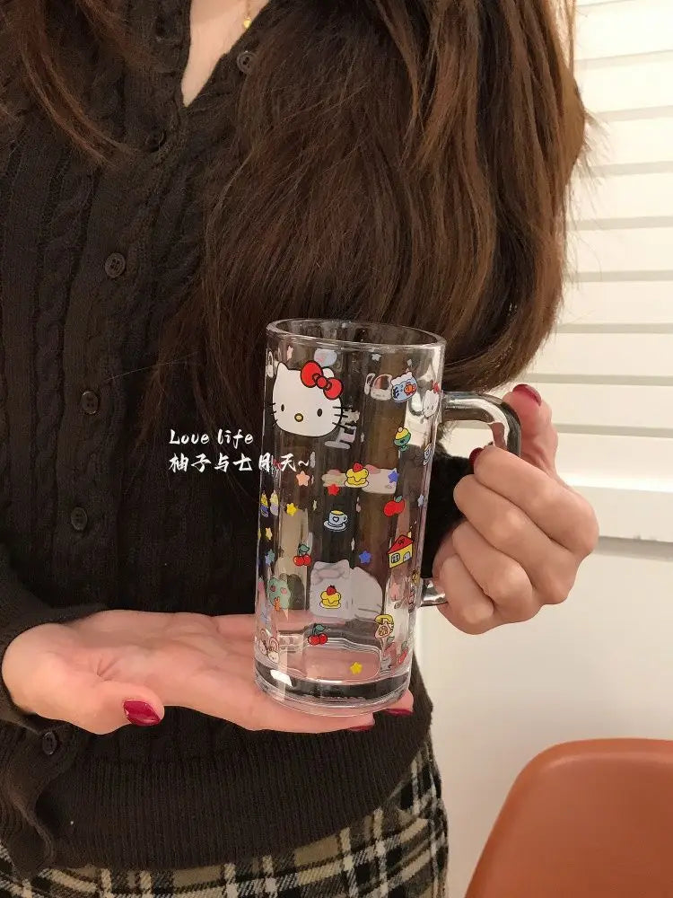 Sanrio Hello Kitty Glass Cup Yanzhijia Party Atmosphere Beer Mug Fashion Simple Cartoon Send To Friends Birthday Gift Cute 2026