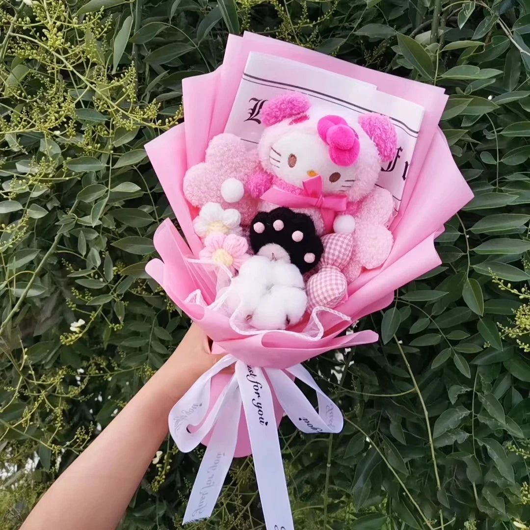 Hello Kitty Cartoon Plush Bouquet – Rose Flower Doll Arrangement for Home Decor & Gift (Valentine’s, Christmas & Wedding)