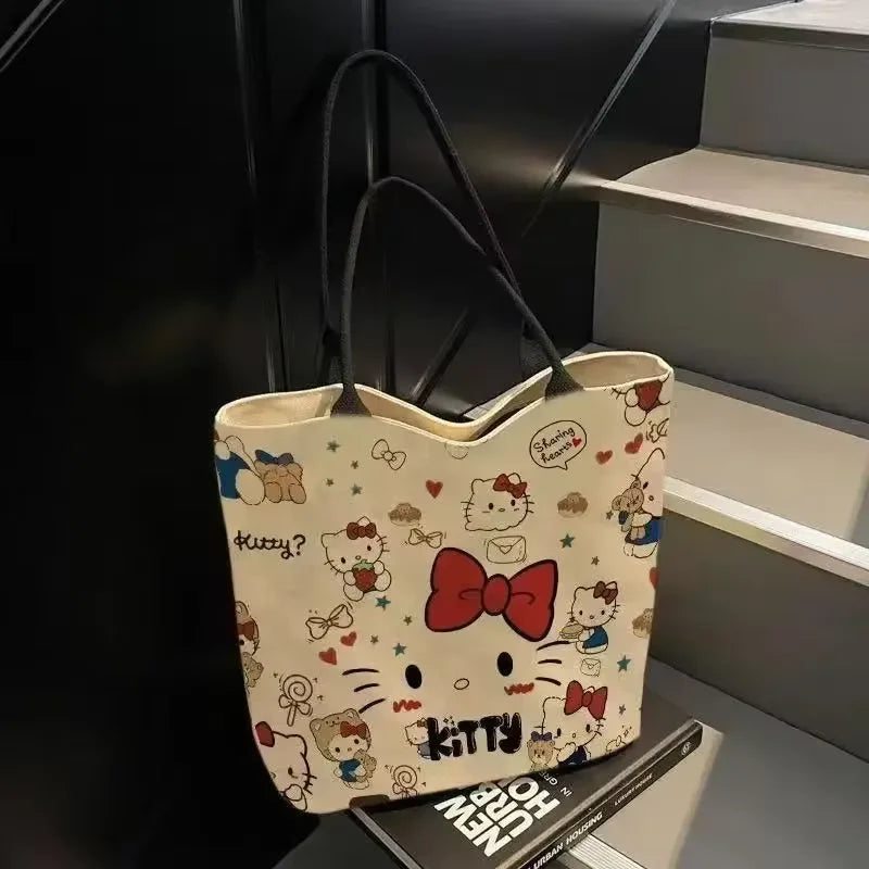 Kawaii Sanrio Hello Kitty Canvas Shoulder Bag - Large Capacity Handbag Backpack Schoolbag Gift for Girls Birthday