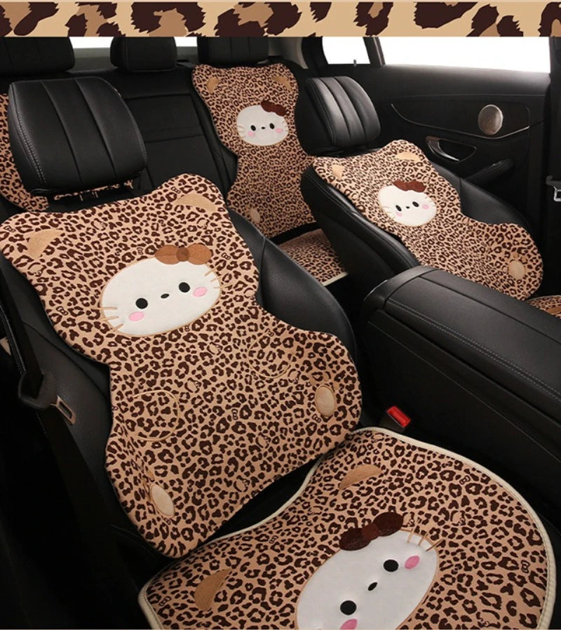 Hello Kitty Car Neck & Lumbar Support Pillow Set – Cute Cartoon Headrest Cushion for Travel & Driving Comfort