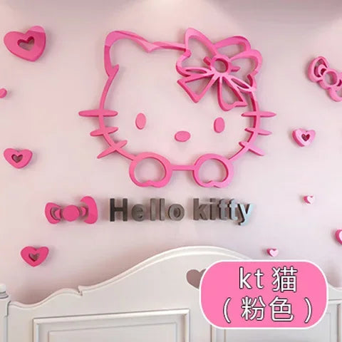Kawaii Hello Kitty Anime 3D Stereo Diy Wall Sticker Sanrio Children's Room Bedroom Cute Decorate Background Wall Stickers Gift