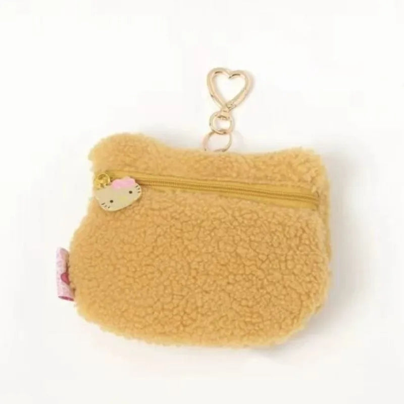 Kawaii Hello Kitty Coin Purse Black Skin Leopard Print Heart-shaped Buckle Small Item Storage Bag Sanrio Gift Toy for Girl
