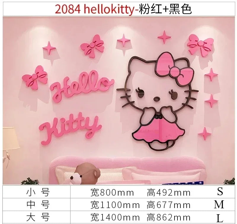 Sanrio Hello Kitty Room Decor Acrylic 3D Wall Sticker Self-Adhesive Cute Children Background Wall Decorative Painting Kid Gifts