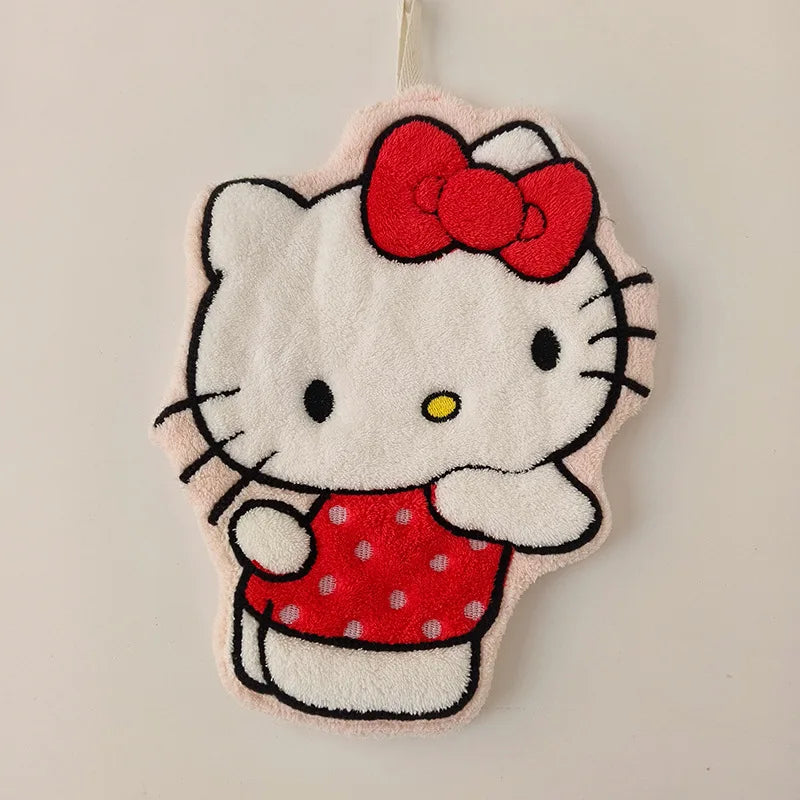 Hello Kitty Coral Velvet Hand Towels – Cute Hanging Absorbent Towels (1 or 4 Pack) for Bathroom & Kitchen