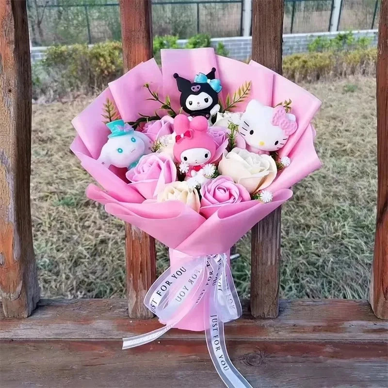 Hello Kitty Cartoon Plush Bouquet – Rose Flower Doll Arrangement for Home Decor & Gift (Valentine’s, Christmas & Wedding)
