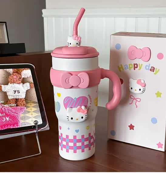 Hello Kitty Thermos Cup with Straw – Cute Double Drink Insulated Water Bottle for School, Travel & Daily Use