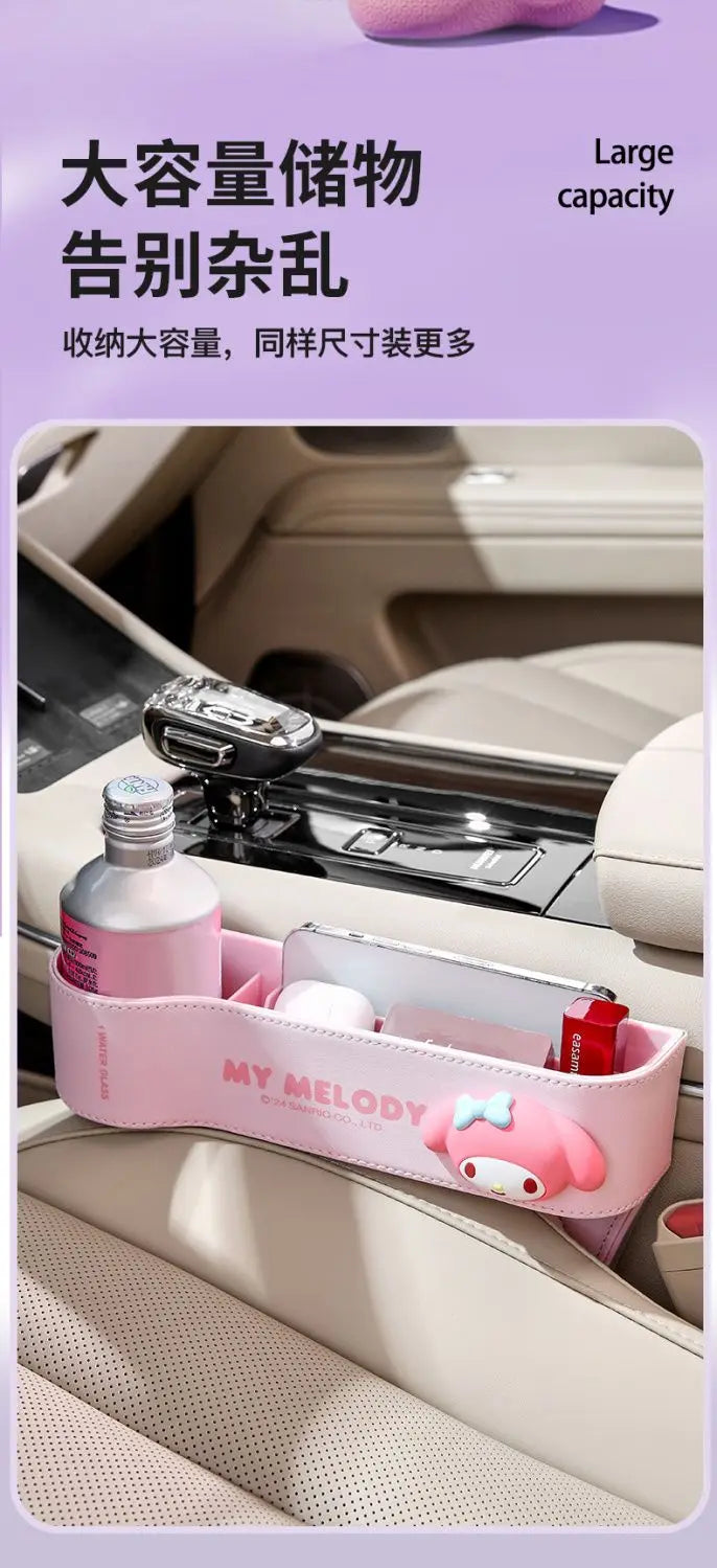 Cute Sanrio HelloKitty 2026 Car Storage Organizer for Seat Gap Kuromi My Melody Cartoon Anime Kawaii Phone and Trash Holder