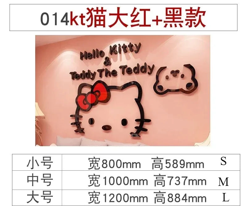 Sanrio Hello Kitty Room Decor Acrylic 3D Wall Sticker Self-Adhesive Cute Children Background Wall Decorative Painting Kid Gifts