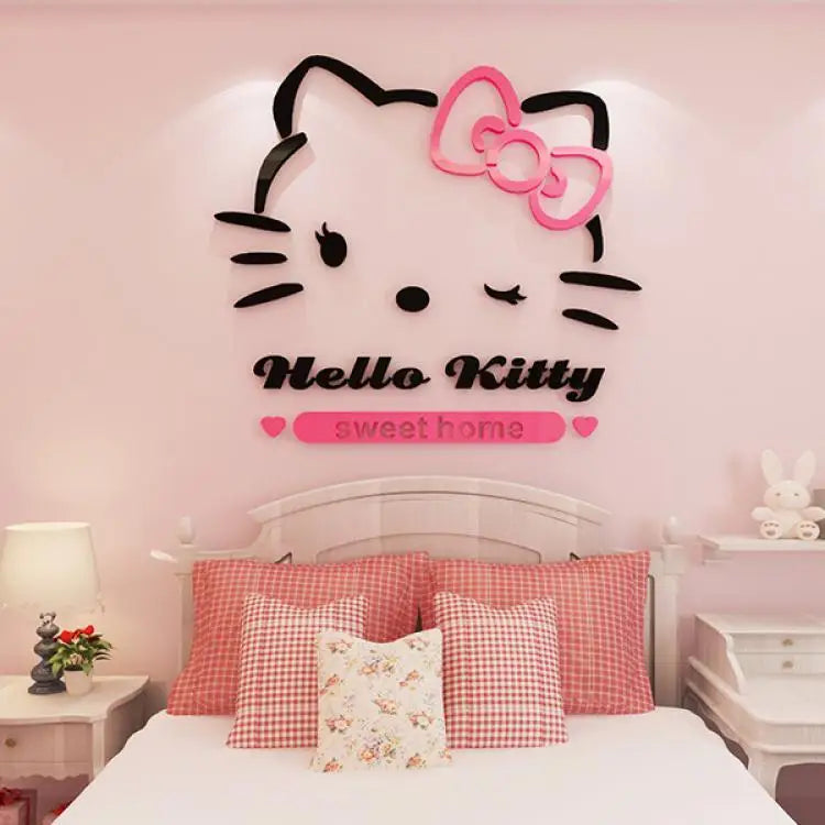Kawaii Hello Kitty Anime 3D Stereo Diy Wall Sticker Sanrio Children's Room Bedroom Cute Decorate Background Wall Stickers Gift
