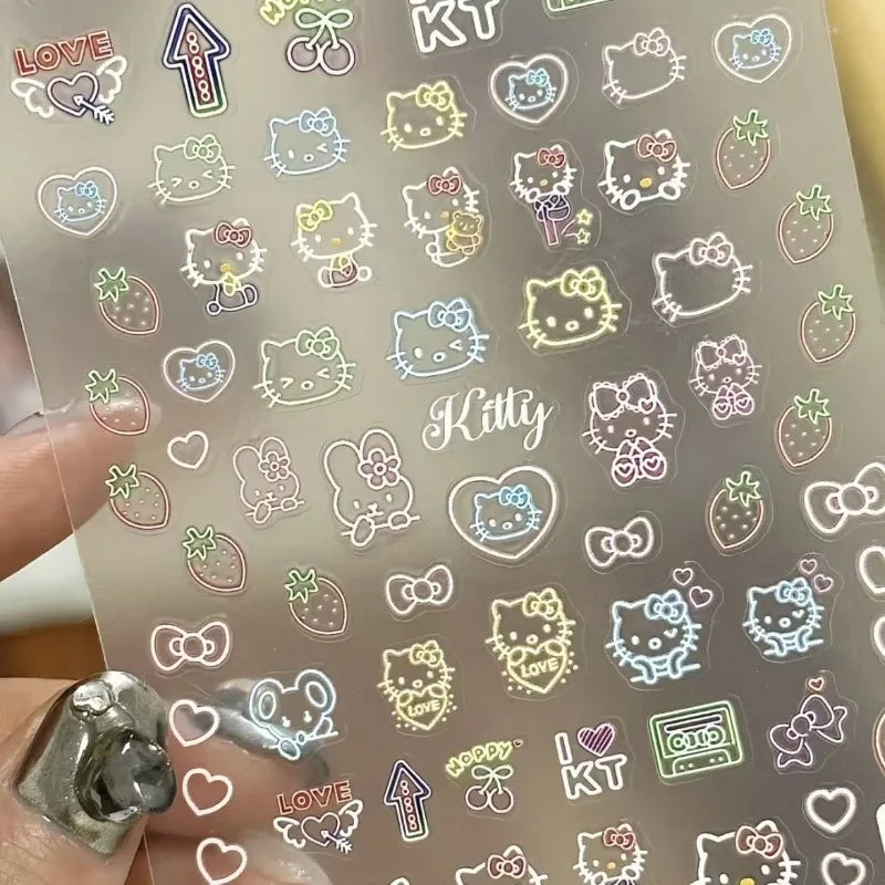 Kawaii Hello Kitty Relief Stickers Cute Anime Student DIY Waterproof Nail Stickers Decorative Toy Women Accessories Wholesale