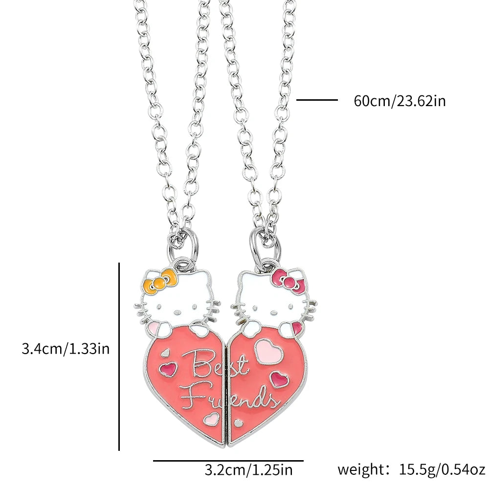 Hello Kitty Heart-Shaped Necklace – Cute Kitty Cat Pendant Collarbone Chain Jewelry Gift for Best Friend, Girls & Women