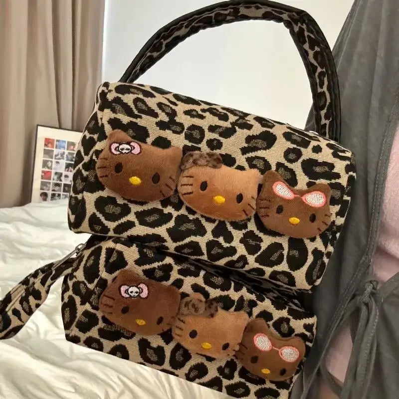Hello Kitty Plush Black Handbag Makeup Bag – Large Capacity Travel Cosmetic & Skincare Organizer for Ladies.
